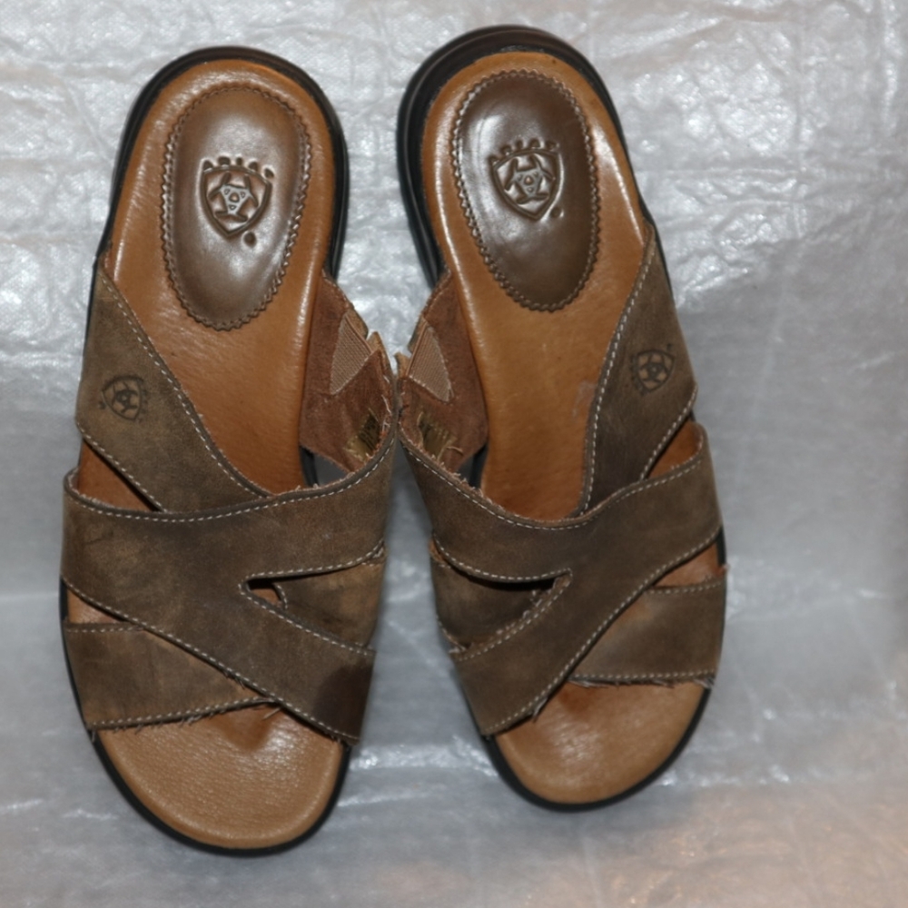 Ariat Womens Brown Leather Cross Strap Slide Sandals Style 21432 Size 7.5 B - Picture 7 of 11